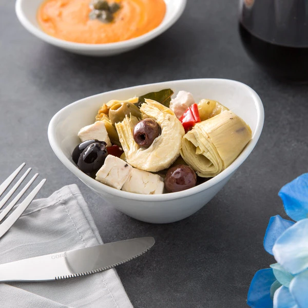 Acopa 7 Oz. Bright White Oval Porcelain Coupe Bowl - 36/Case 3 Acopa 7 Oz. Bright White Oval Porcelain Coupe Bowl - 36/Case