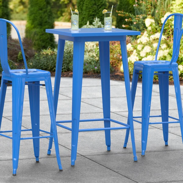 Lancaster Table & Seating Alloy Series 24" X 24" Blue Outdoor Bar Height Table 3 Lancaster Table & Seating Alloy Series 24" X 24" Blue Outdoor Bar Height Table