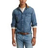 Men's Classic Fit Denim Corduroy-Collar Shirt -Venum Shop 25673161 INDIGO 3