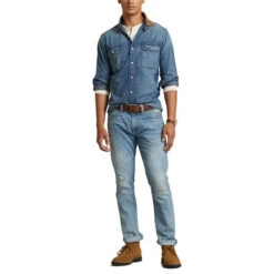 Men's Classic Fit Denim Corduroy-Collar Shirt -Venum Shop 25673161 INDIGO 3 2
