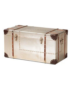Bechet French Industrial Silver Metal Storage Trunk Home