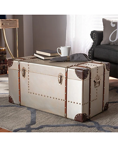 Bechet French Industrial Silver Metal Storage Trunk Home 4 Bechet French Industrial Silver Metal Storage Trunk Home - Image 2