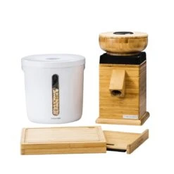 NutriMill Harvest Grain Mill | Black + Cutting Board & Canister Bundle