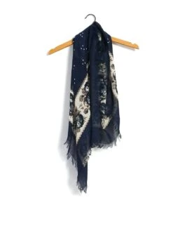 PERSIMMON | Large Bandana Fringe Stole | Navy
