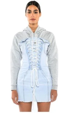 Venum Shop -Venum Shop the last word lace up denim hoodie mini dress light blue 2 2 c1 c1 c1 c1