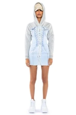 THE LAST WORD LACE UP DENIM HOODIE MINI DRESS 10 THE LAST WORD LACE UP DENIM HOODIE MINI DRESS -Venum Shop the last word lace up denim hoodie mini dress light blue 3 3 c1 c1 c1 c1