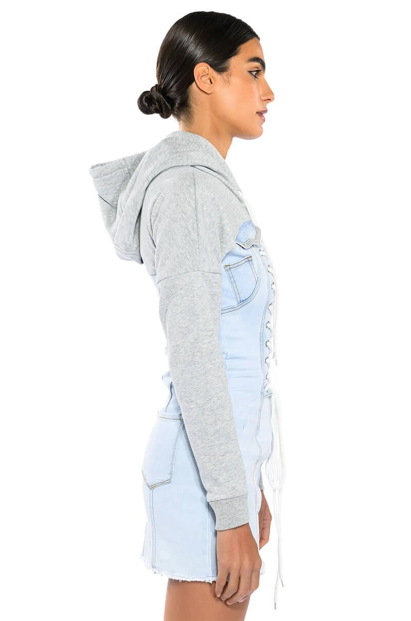 THE LAST WORD LACE UP DENIM HOODIE MINI DRESS 6 THE LAST WORD LACE UP DENIM HOODIE MINI DRESS - Image 4