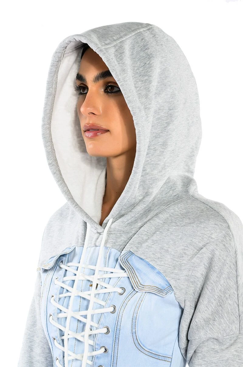 THE LAST WORD LACE UP DENIM HOODIE MINI DRESS 8 THE LAST WORD LACE UP DENIM HOODIE MINI DRESS - Image 6