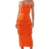 UTILITY DETAIL STRAPLESS MIDI DRESS -Venum Shop utility detail strapless midi dress orange 1 1