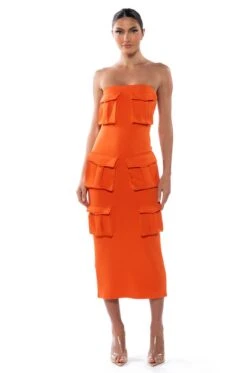 UTILITY DETAIL STRAPLESS MIDI DRESS